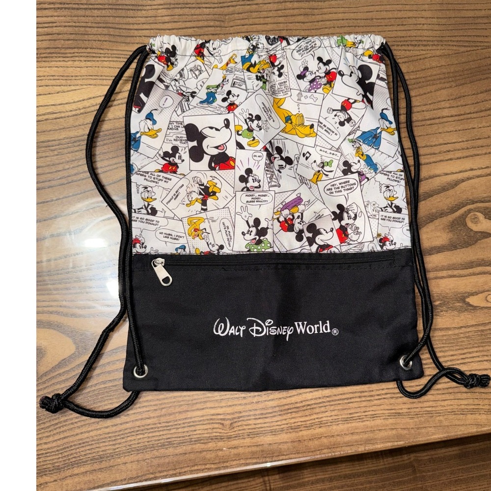Disney Walt Disney World Black Comic-Strip Drawstring Backpack
